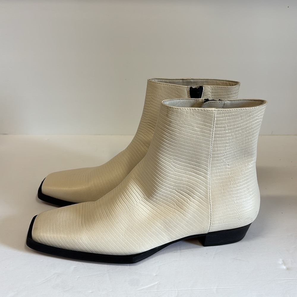 FRAME Le Maddox Leather Ankle Boots Off White Lizard Women's Size 39 - Picture 5 of 10